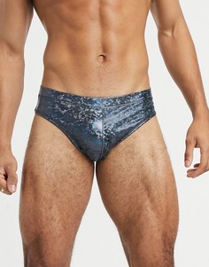 Короткие шорты для плавания с эффектом «металлик» ASOS DESIGN-Голубой