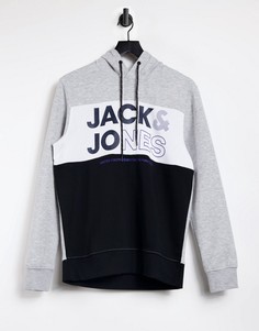 Худи черного цвета в стиле колор блок с логотипом Jack & Jones-Черный цвет