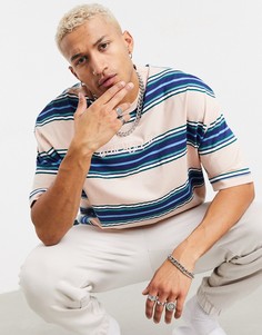 Oversized-футболка в полоску с вышивкой названия города спереди ASOS DESIGN-Розовый цвет