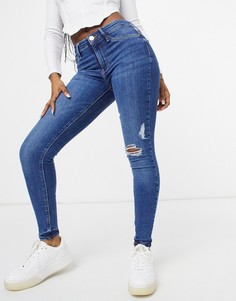Сине-голубые зауженные джинсы со рваной отделкой River Island Molly-Голубой