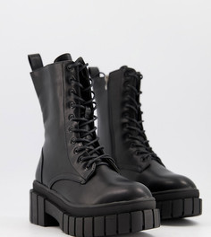 Черные высокие ботинки для широкой стопы на шнуровке и массивной подошве Truffle Collection-Черный