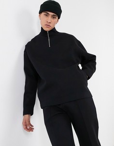 Черный oversized-свитшот из плотного двойного трикотажа с короткой молнией от комплекта ASOS DESIGN-Черный цвет
