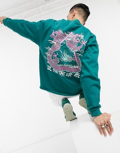 Oversized-свитшот с принтом змеи на спине и необработанным краем ASOS DESIGN-Зеленый цвет