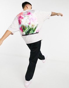 Сиреневая oversized-футболка с принтом цветов на спине ASOS DESIGN-Сиреневый