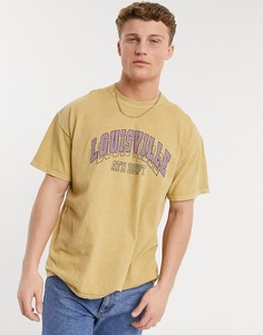 Светло-бежевая oversized-футболка с принтом надписи "Loiusville" New Look-Светло-бежевый