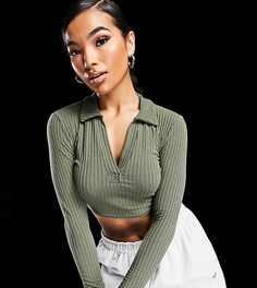 Футболка-поло цвета хаки с длинными рукавами ASYOU-Зеленый