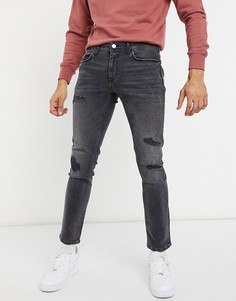 Черные джинсы скинни с рваной отделкой River Island-Черный цвет