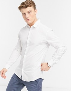 Льняная рубашка с длинными рукавами Selected Homme-Белый