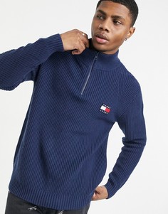 Темно-синий трикотажный джемпер с воротником на молнии и логотипом Tommy Jeans