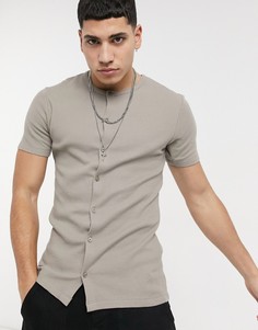 Бежевая облегающая рубашка из вафельного трикотажа ASOS DESIGN-Бежевый
