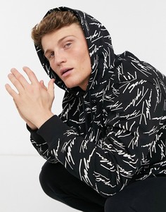 Худи черного цвета со сплошным принтом логотипа Topman-Черный цвет
