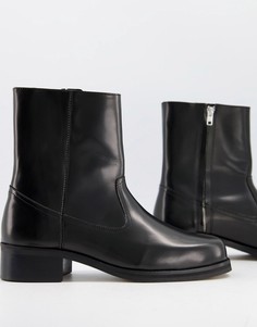 Черные кожаные ботинки челси на каблуке ASOS DESIGN-Черный цвет