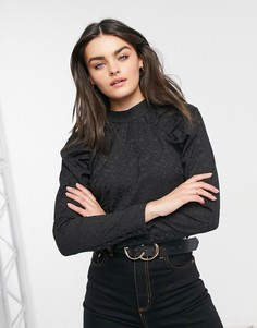 Черная блузка с отделкой в виде оборок на плечах Vila-Черный цвет