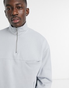 Серый oversized-свитшот из плотной ткани с высоким воротником и короткой молнией ASOS DESIGN