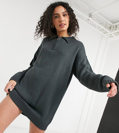 Серое платье мини с воротником на молнии ASOS DESIGN Tall-Серый