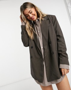 Шоколадно-коричневый двубортный oversized-пиджак Bershka
