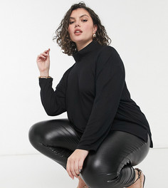 Черный топ в стиле oversized с фактурным высоким воротником и драпировкой в рубчик ASOS DESIGN Curve-Черный цвет
