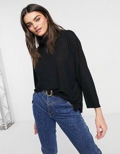 Черный топ в стиле oversized с фактурным высоким воротником и драпировкой в рубчик ASOS DESIGN-Черный цвет