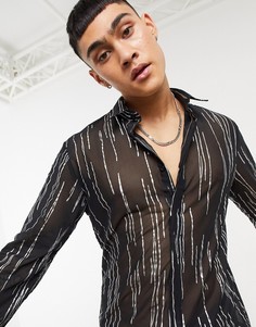 Черная полупрозрачная футболка с золотистой отделкой Twisted Tailor-Черный цвет