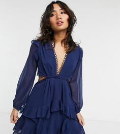 Платье мини с длинными рукавами ASOS DESIGN Petite-Темно-синий