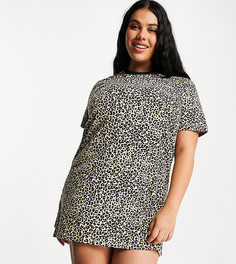 Платье-футболка с леопардовым принтом и контрастной окантовкой Brave Soul Plus Cola-Светло-коричневый