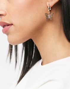 Золотистые серьги-кольца с бабочками Monki Lola-Золотистый