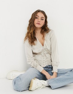 Атласная блузка цвета шампанского с длинными рукавами Abercrombie & Fitch-Бежевый