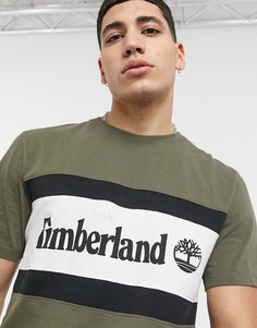 Оливково-зеленая футболка с логотипом на груди в виде вставки Timberland-Зеленый цвет