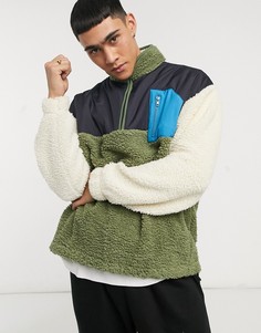 Плюшевый oversized-свитшот с короткой молнией и нейлоновыми вставками синего и зеленого цветов ASOS DESIGN-Многоцветный