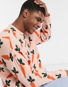 Трикотажный джемпер в стиле oversized персикового цвета с морковным принтом ASOS DESIGN-Розовый цвет