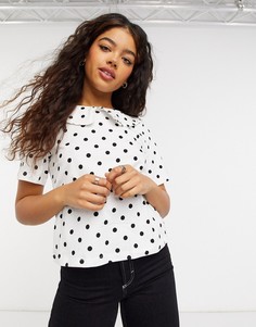 Футболка в горошек с воротником ASOS DESIGN-Белый