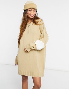 Бежевое платье мини в стиле колор-блок с молнией на воротнике ASOS DESIGN-Светло-бежевый