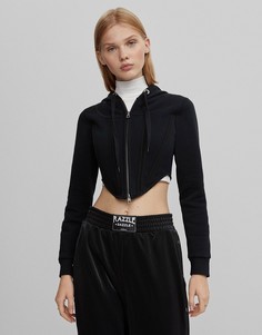 Черный худи на молнии в стиле корсета на косточках Bershka-Черный цвет