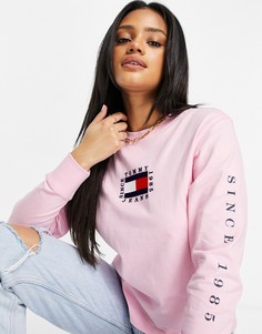 Розовый лонгслив с принтом логотипа-флага Tommy Jeans-Розовый цвет