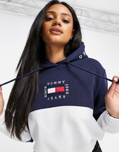 Худи белого и темно-синего цвета в стиле колор блок Tommy Jeans-Многоцветный