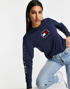 Темно-синий лонгслив с флагом Tommy Jeans