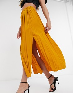 Плиссированная юбка миди горчичного цвета Topshop-Желтый