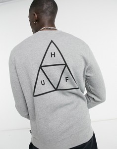 Серый свитшот с тройным треугольным принтом HUF Essentials