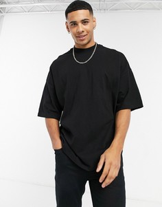 Черная oversized-футболка с высоким воротником Topman-Черный цвет