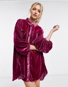 Красное бархатное платье-рубашка мини Free People Lux-Красный