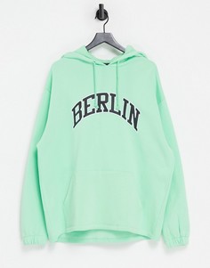 Oversized-худи с принтом «Berlin» на груди в университетском стиле ASOS DESIGN-Зеленый цвет