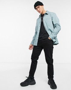 Голубая рубашка из твила с длинными рукавами Topman-Голубой