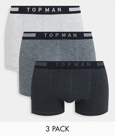 Набор из 3 боксеров-брифов серых тонов Topman-Серый