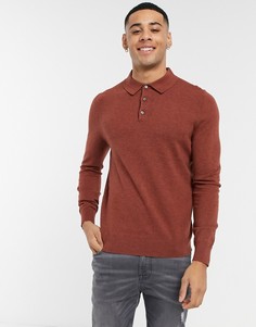 Рыжее трикотажное поло с длинными рукавами Burton Menswear-Коричневый цвет