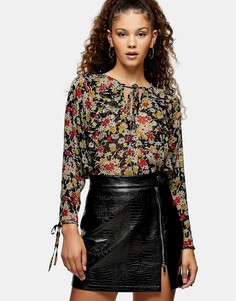 Блузка в стиле гранж со сборками Topshop-Многоцветный