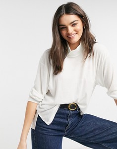 Кремовый топ в стиле oversized с фактурным высоким воротником из мягкого материала в рубчик ASOS DESIGN