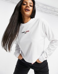 Белый укороченный лонгслив с логотипом Tommy Jeans