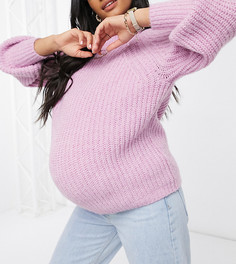 Пастельно-розовый джемпер крупной вязки с объемными рукавами Pieces Maternity-Розовый цвет