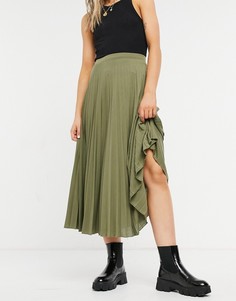 Плиссированная трикотажная юбка миди цвета хаки ASOS DESIGN-Зеленый цвет