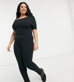 Черный комбинезон с открытыми плечами в рубчик ASOS DESIGN Curve-Черный цвет
